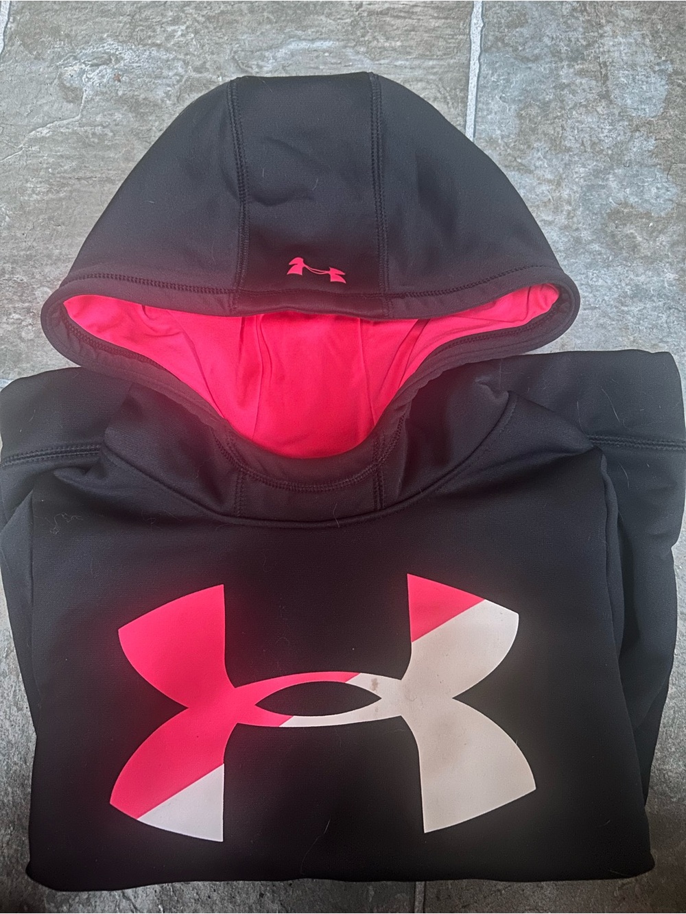 Under Armour Kids Black Hoodie with Pink Lined Hood & Logo